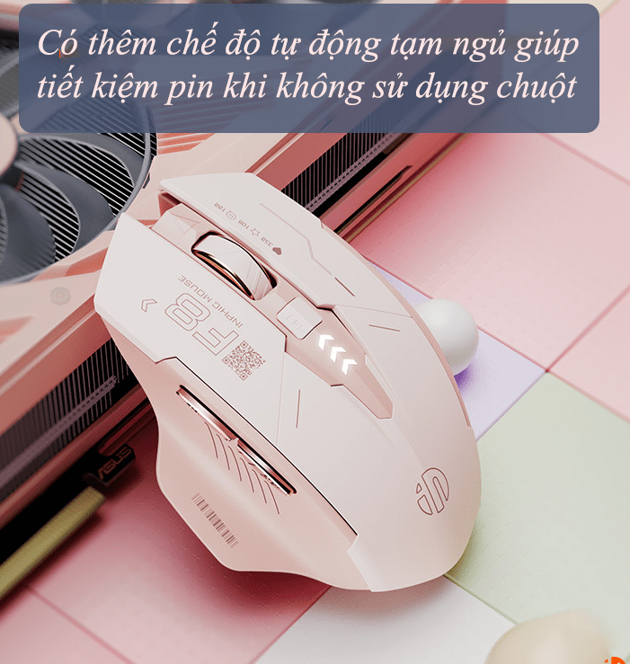 Chuột không dây INPHIC F8 kết nối chip USB 2.4G màu hồng trà sữa dành cho các nữ game thủ-JL
