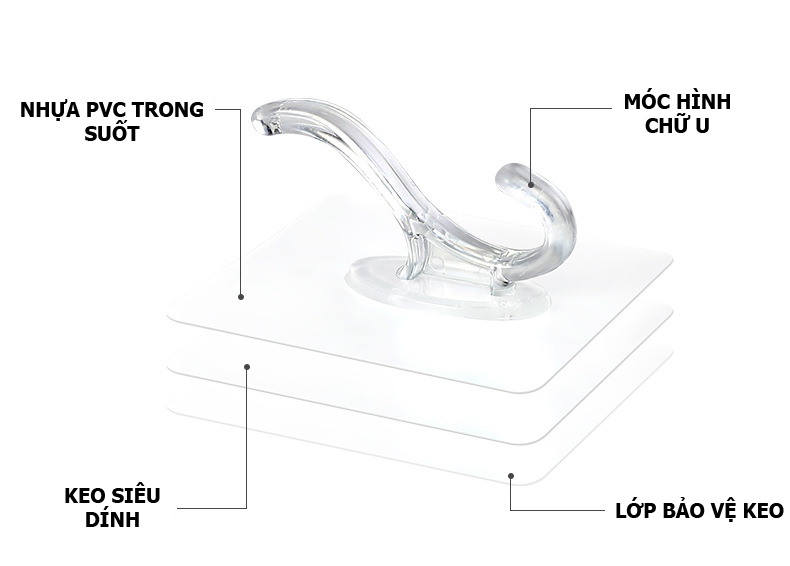 COMBO 10 Móc treo quần áo dán tường trong suốt chịu lực chống thấm nước MDT00004