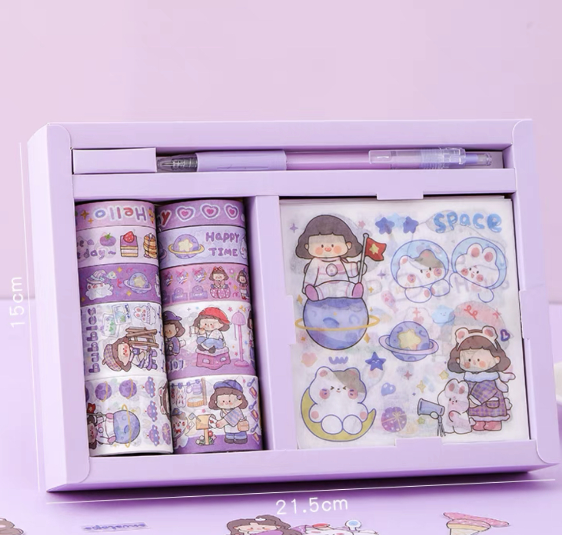 Sticker Set Băng Keo Giấy Họa Tiết Dễ Thương Dùng Trang Trí Sổ Tay