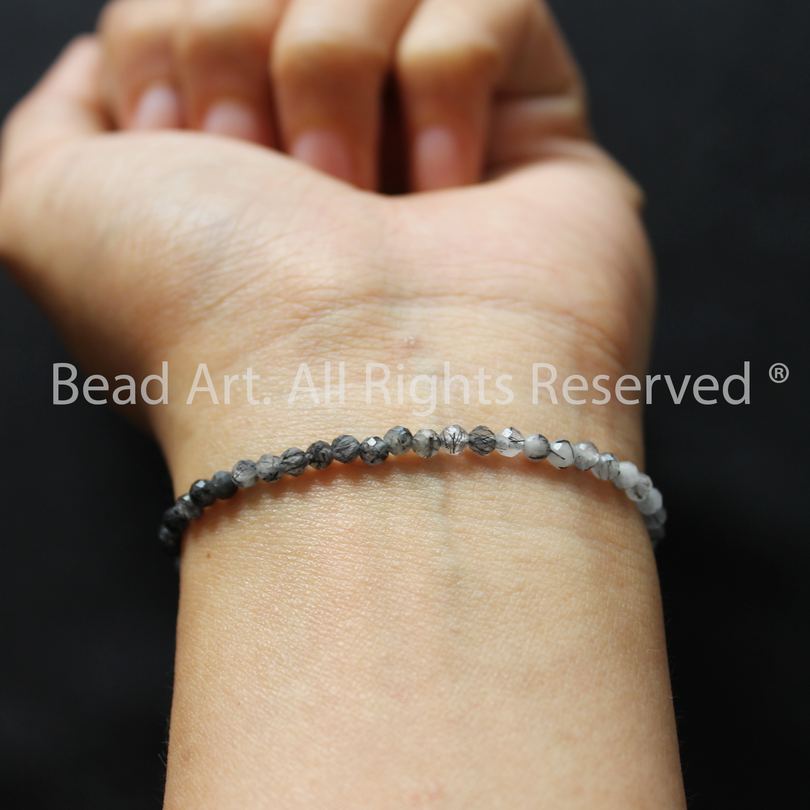 3MM Thạch Anh Tóc Đen Giác Cắt, Đá Phối Vòng Tay Phong Thuỷ, Chuỗi Hạt, Thủy, Mộc - Bead Art