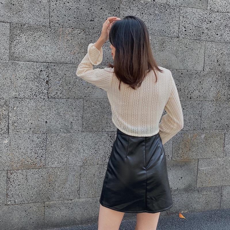 Chân váy da đen chữ A sexy REVERCLOTHINGS S M Leather Skirt