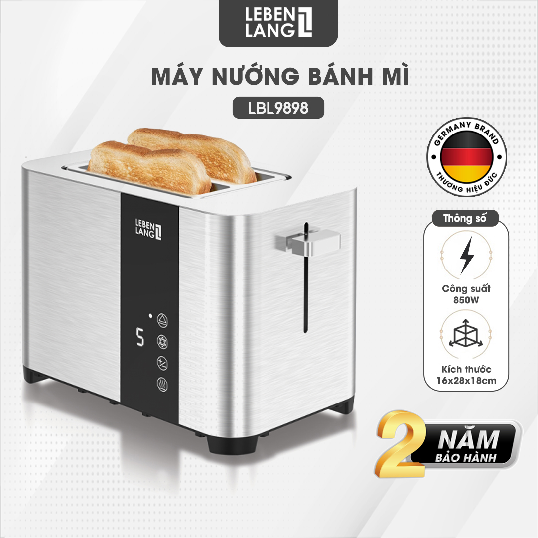 Máy nướng bánh mì Lebenlang LBL9898, dùng hâm nóng, nướng 2 lát bánh sandwich 850W, bảo hành 2 năm - hàng chính hãng