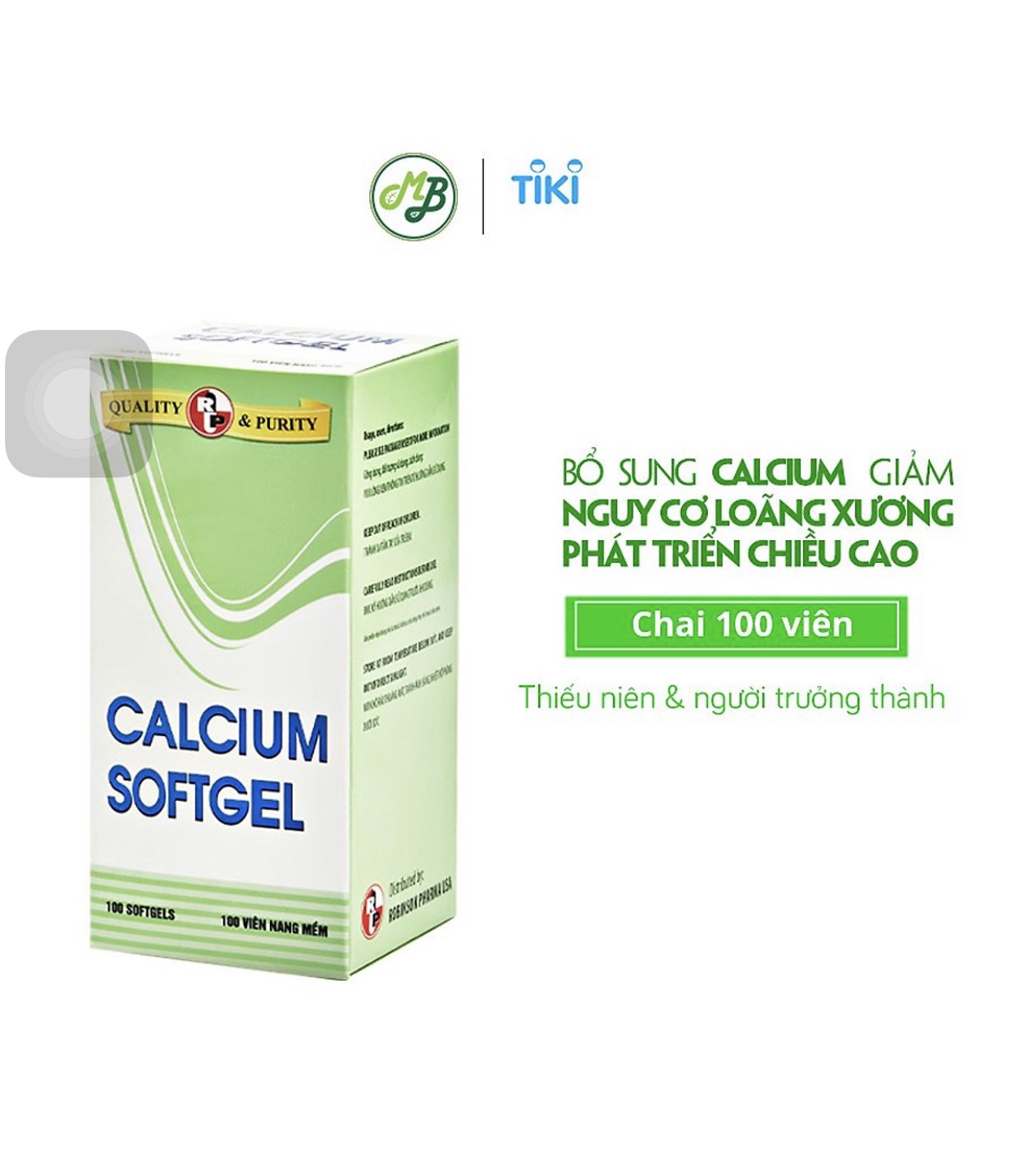 Combo 2 chai TPCN bổ xương bổ sung Calcium ( canxi) và Vitamin D3- Calcium softgel – Robinson Pharma Usa-Chai 100 viên-tặng 1 hộp tuần hoàn não GINKGO GOLD h/30v