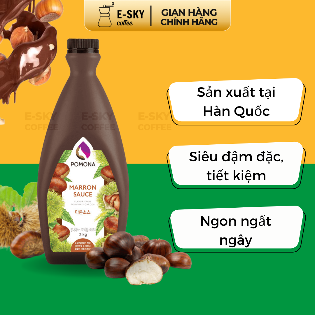 Sốt Hạt Dẻ Pomona Maroon Sauce Nguyên Liệu Pha Chế Cà Phê Trà Sữa Hàn Quốc Chai 2kg