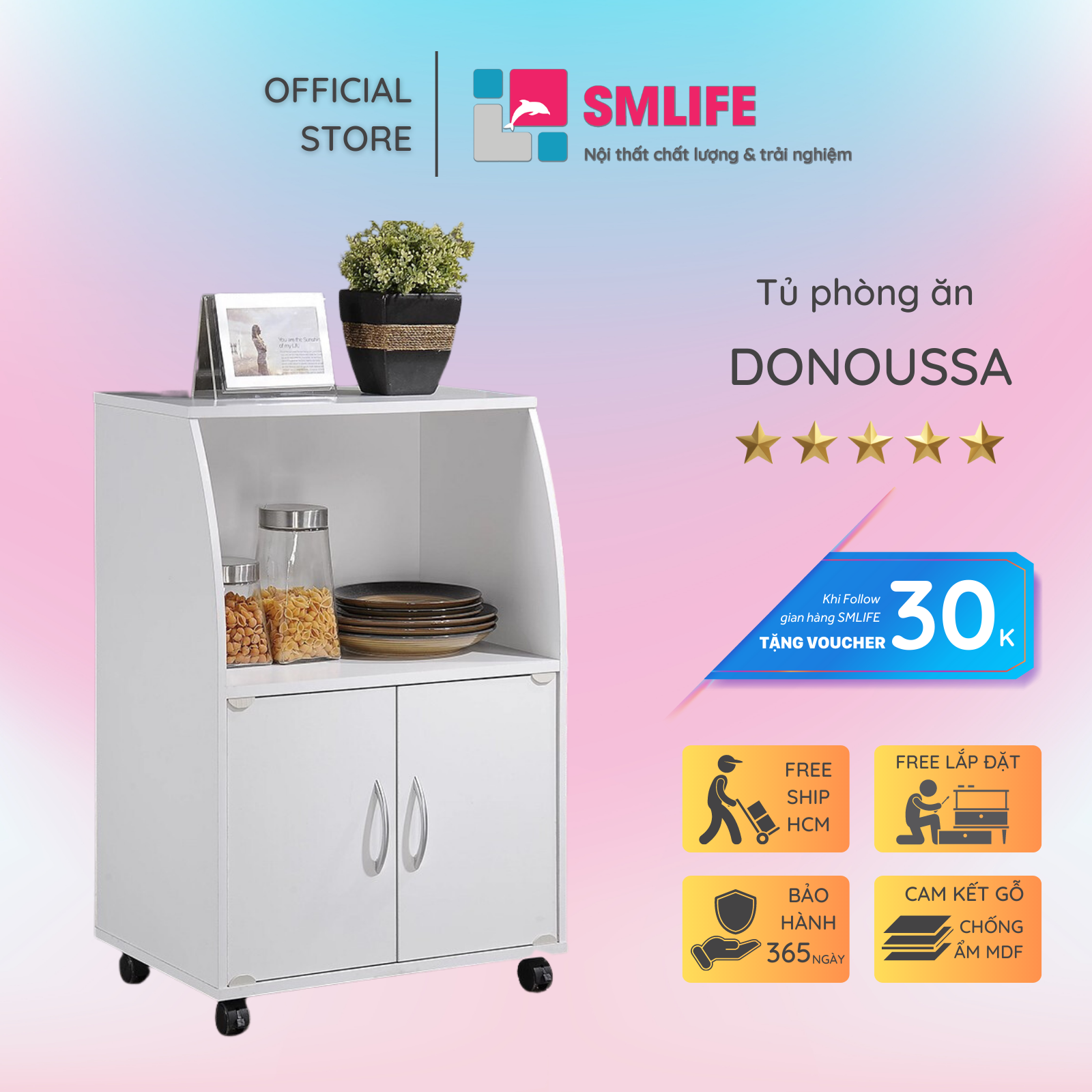 Tủ phòng ăn gỗ hiện đại SMLIFE Donoussa  | Gỗ MDF dày 17mm chống ẩm | D55xR38xC81cm