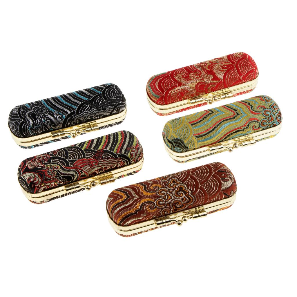 Embroidered Brocade Lipstick Case Holder - Organizer Bag for Purse- lipstick Holder- Durable Soft Cover -Cosmetic Storage Kit With Mirror Best Gift Random