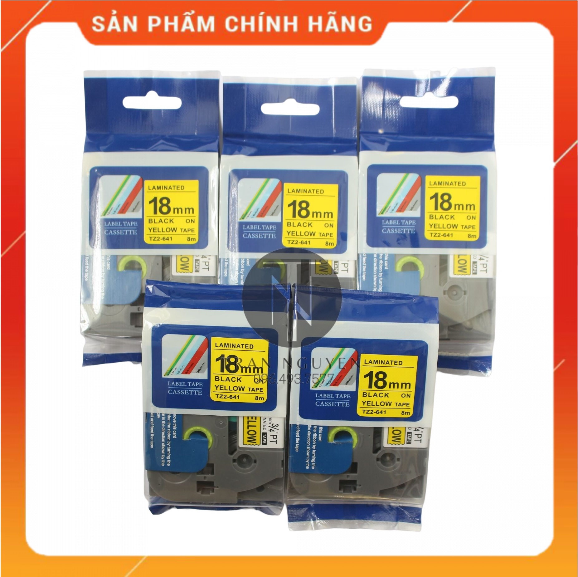 Tz2-641 Nhãn in đa lớp 18mm x 8m - Đen nền vàng - Hàng nhập khẩu