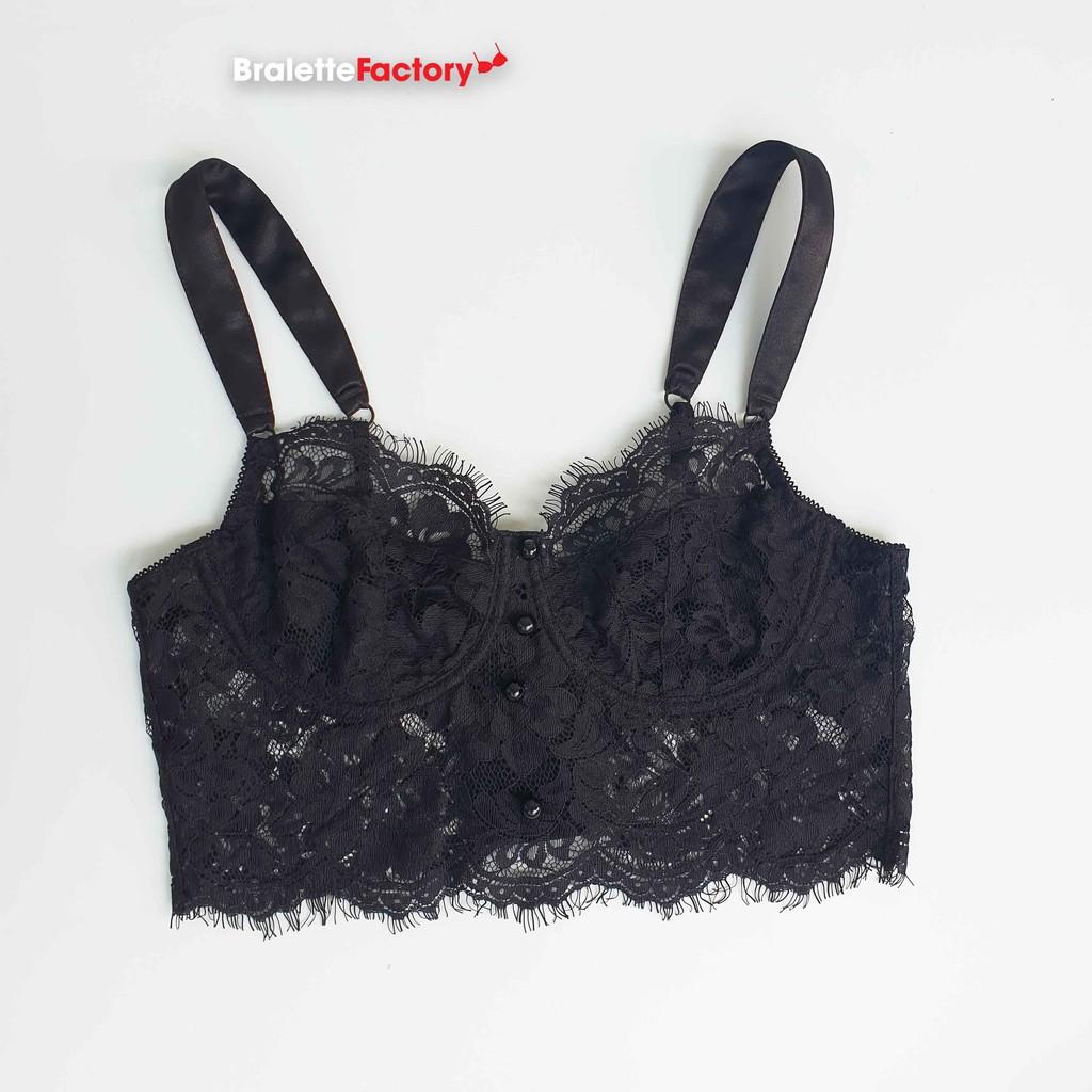 Bra croptop thiết kế ren đen sexy, có gọng, mút lót N03