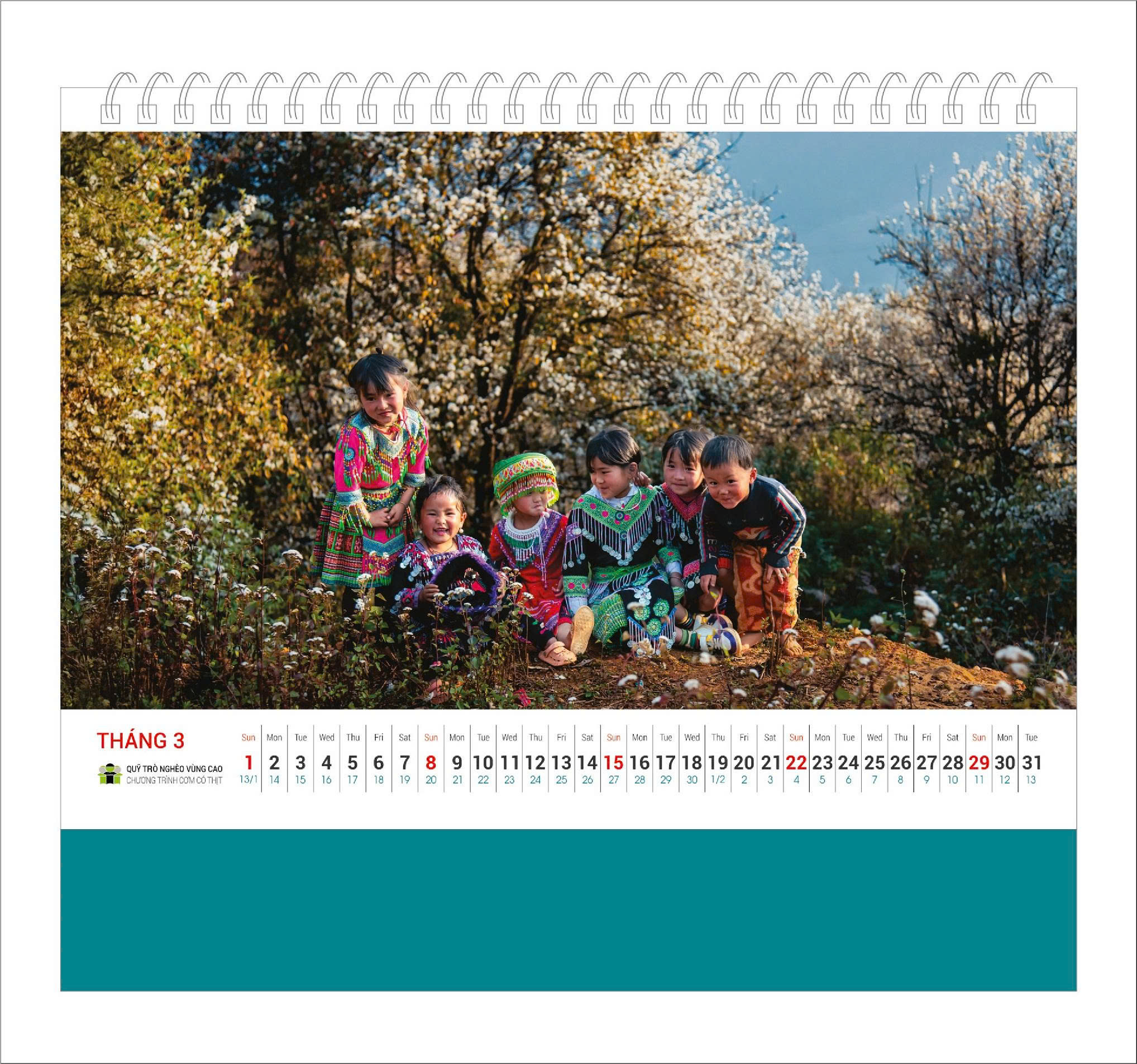 Lịch bàn Trẻ em Vùng Cao 2026 - Lịch Cơm Có Thịt