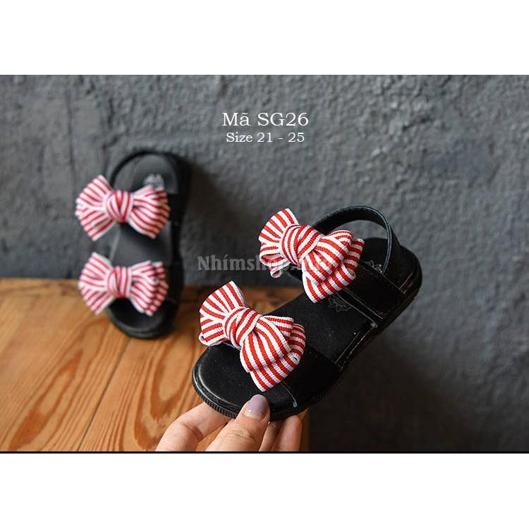 Sandal bé gái - Dép quai hậu hè cho bé gái thắt nơ kẻ sành điệu và duyên dáng full size cho bé 1 đến 3 tuổi SG26