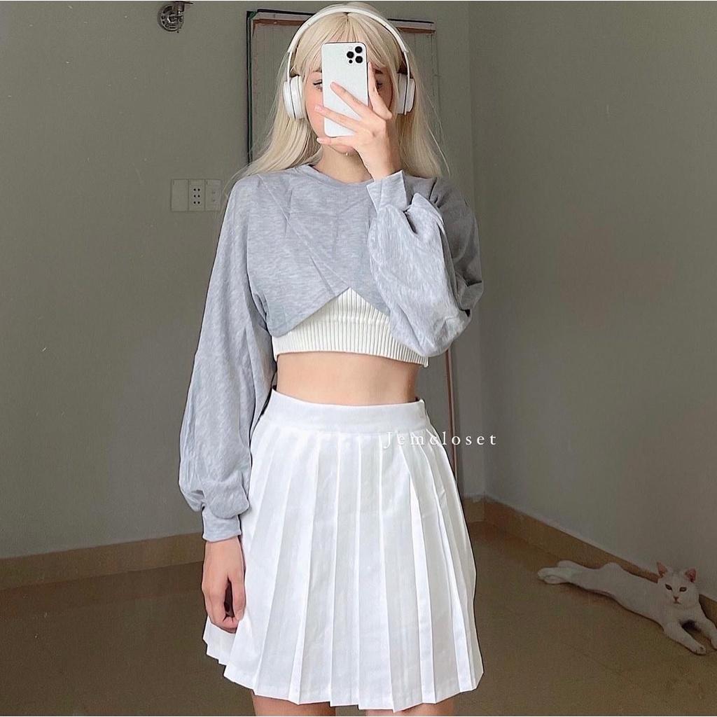 Set Croptop YOS - Áo ngoài chất da cá, áo trong chất Bozip co giãn 4 chiều - Form rộng thoải mái rất dễ phối đồ