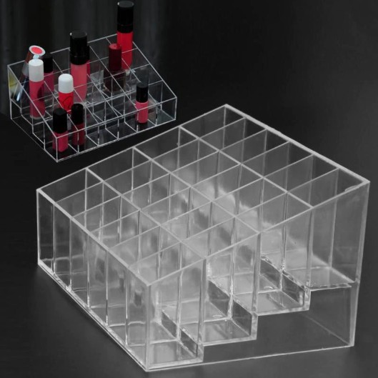 Khay đựng son mica 24 ô trong suốt V.2, Khay đựng mỹ phẩm, son môi, dụng cụ trang điểm 24 ô GROFA