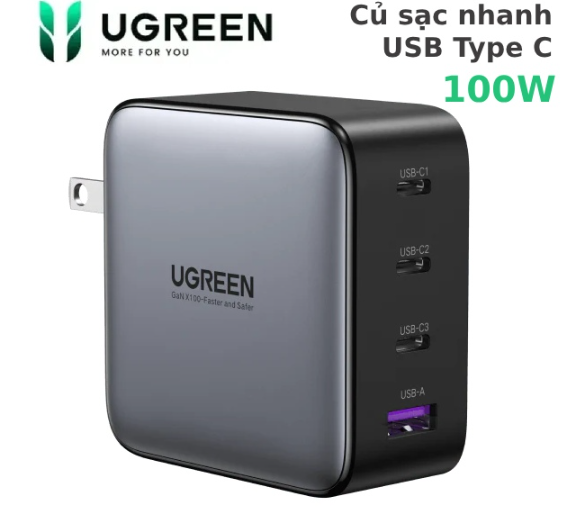 Củ sạc nhanh USB Type C 4 cổng 100W GaN Hỗ trợ QC4+, PD3.0 Ugreen 40737 CD226 - Hàng chính hãng