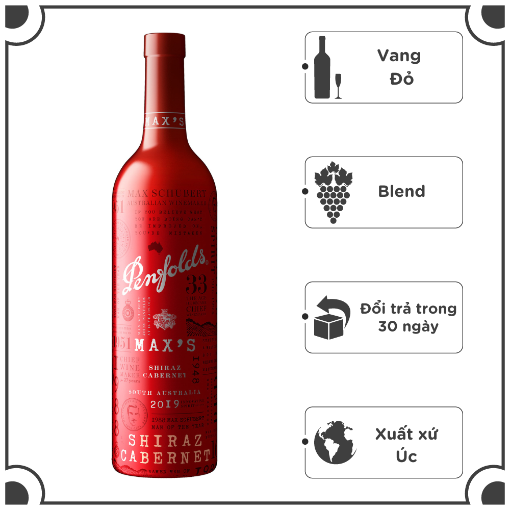 Rượu vang đỏ Úc MAX'S Shiraz Cabernet Sauvignon - Hộp quà phiên bản giới hạn