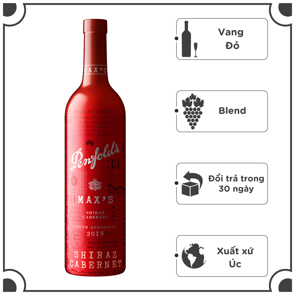 Rượu vang đỏ Úc MAX'S Shiraz Cabernet Sauvignon (750ml 14,5%) - Hộp quà phiên bản giới hạn