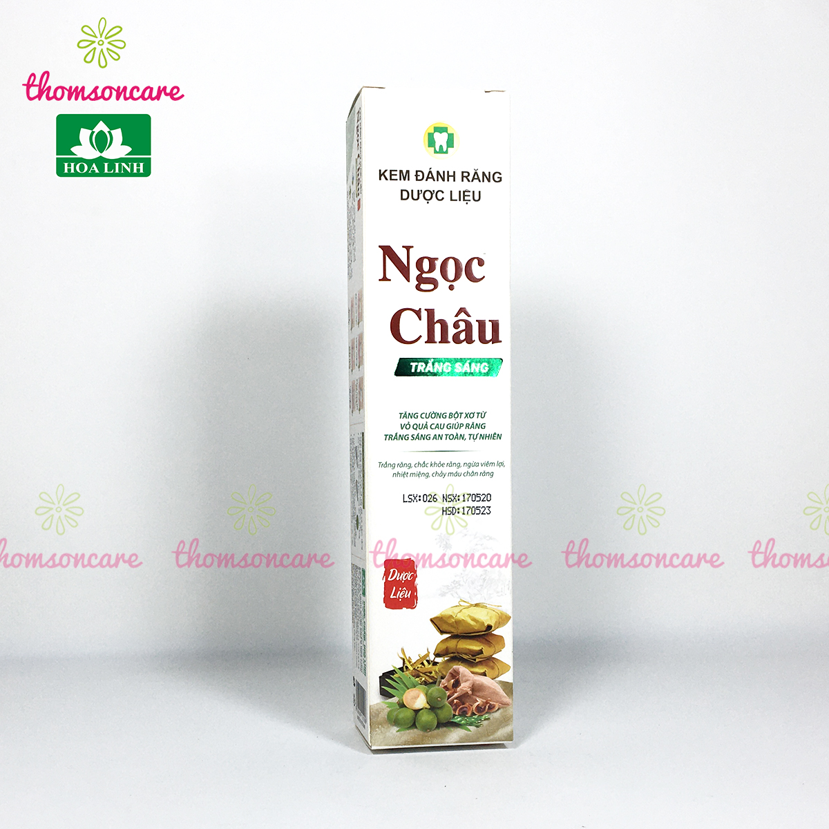 Kem đánh răng trắng sáng Ngọc Châu - Mẫu mới 125g từ vỏ cau và thảo dược - Giảm vết ố, mảng bám, sâu răngg