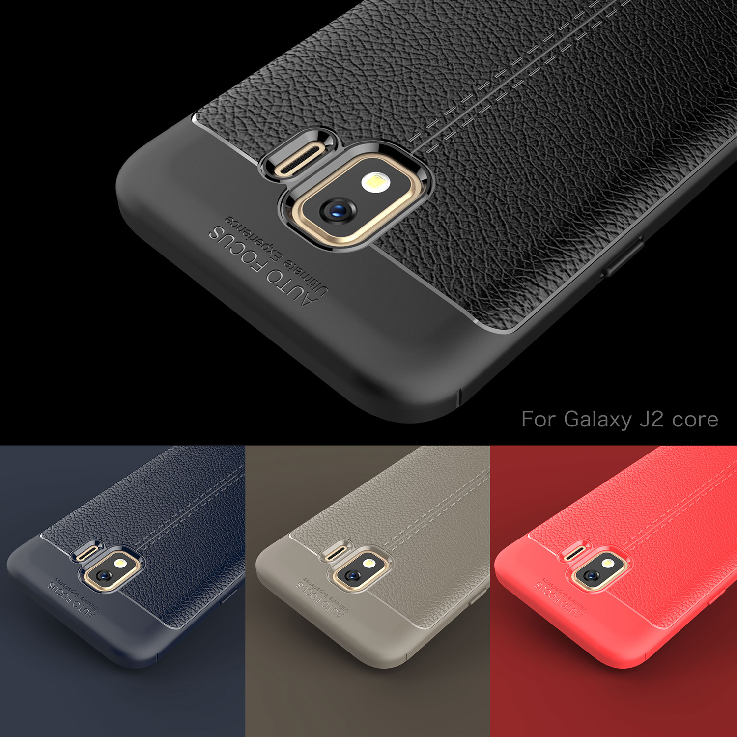 Ốp lưng Silicon Auto Focus giả da, chống sốc dành cho Samsung J2 Core - Hàng Chính Hãng