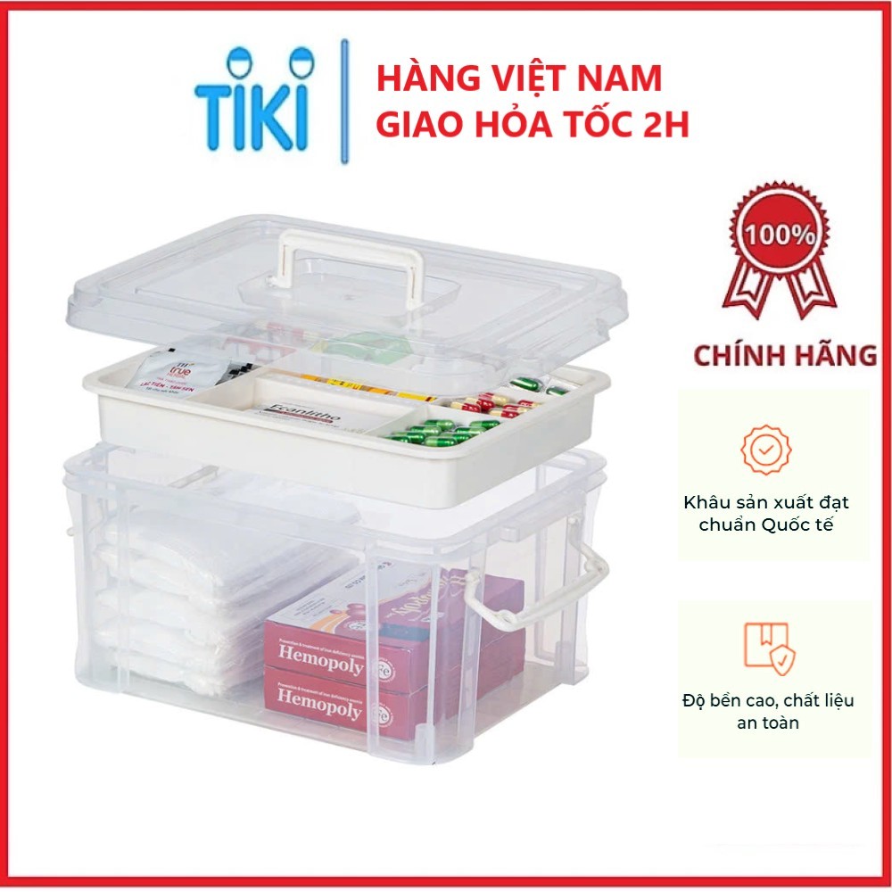 Thùng đựng đồ y tế trong nhựa VIỆT NHẬT - 2 tầng, khay phân loại thuốc, đồ dùng sửa chữa