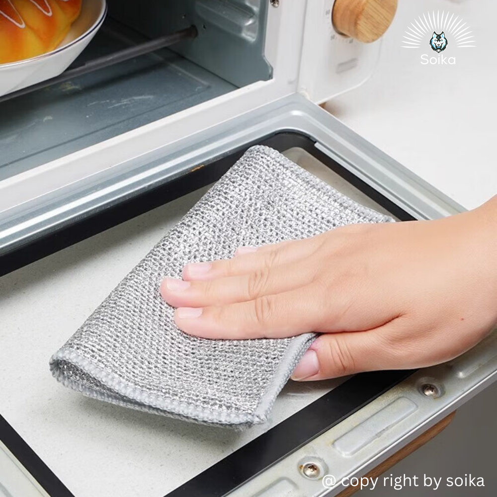 Khăn Lưới Bạc Rửa Chén, Khăn Lau Bếp Kim Loại Giẻ Rửa Bát Chén Dĩa Chất Liệu Sợi Bạc Soika SK-A02