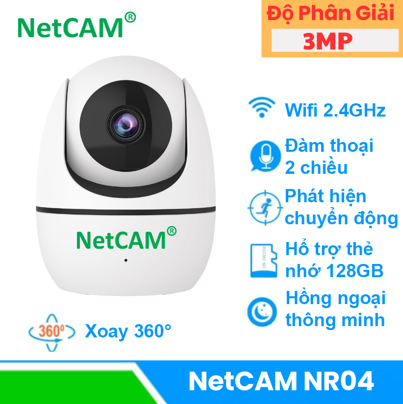 Camera WiFi NetCAM NR04 3.0MP, Quay quét 360 độ, Đàm Thoại 2 chiều, Báo động qua điện thoại - Hàng chính hãng