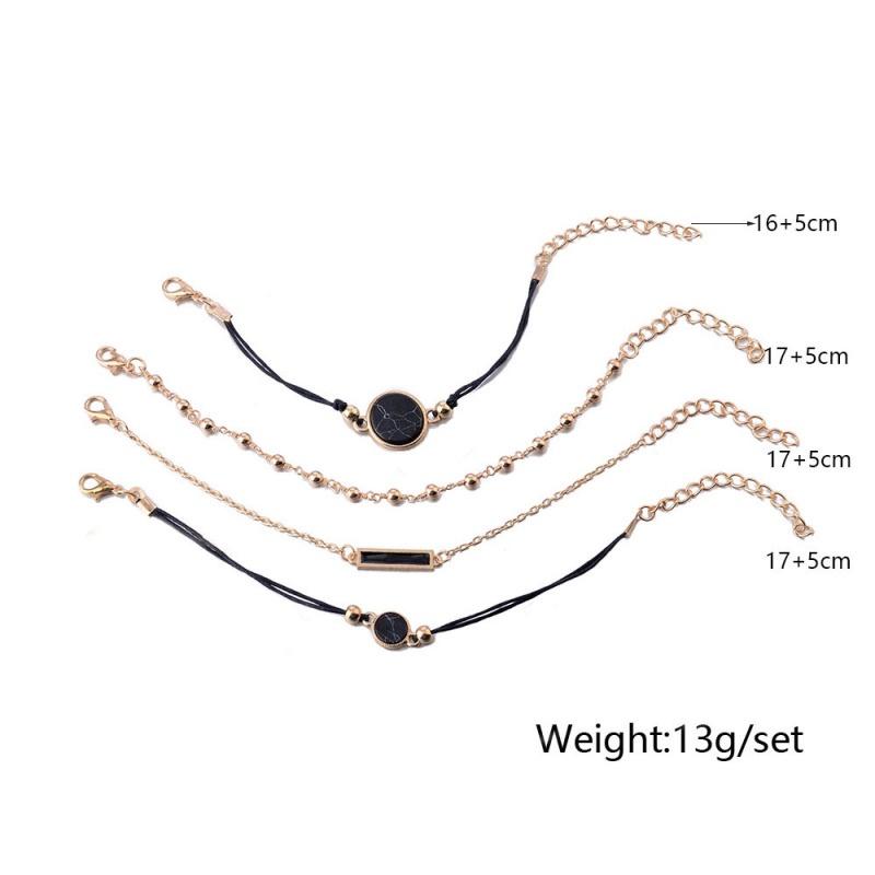 4pcs/set Black Turquoises Pattern Elegant Personalized Square Boho Handmade Fashion Accessories Chain Rope Stacking Bracelet HBJYT