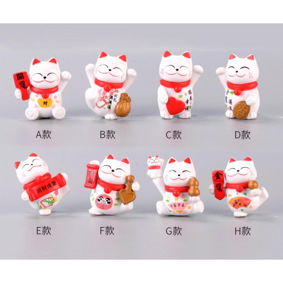 Bộ 08 mô hình mèo thần tài Maneki Neko cực xinh cho các bạn trang trí tiểu cảnh, xe hơi hay đơn giản là góc làm việc