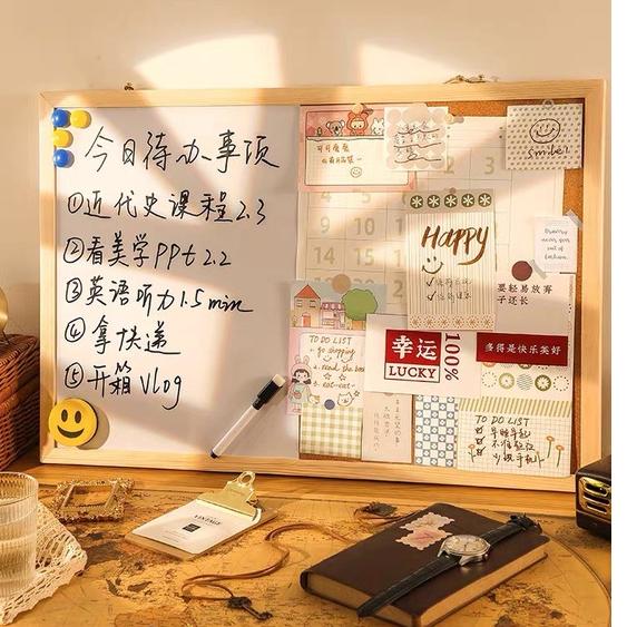 Bảng ghim gỗ bần, bảng viết bút lông nam châm giấy note ghim tài liệu treo ảnh postcard trang trí