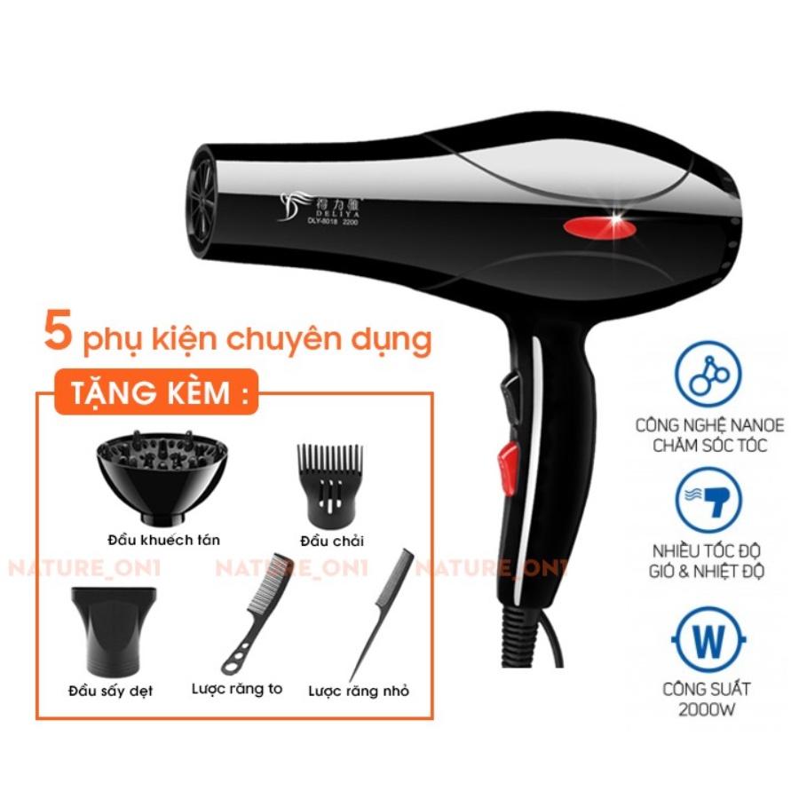 Máy Sấy Tóc 2 Chiều Nóng Lạnh Deliya Công Sất Cao 2200W, Tặng Kèm Bộ Phụ Kiện 5 Món Cao Cấp, Bảo Hành 12 Tháng