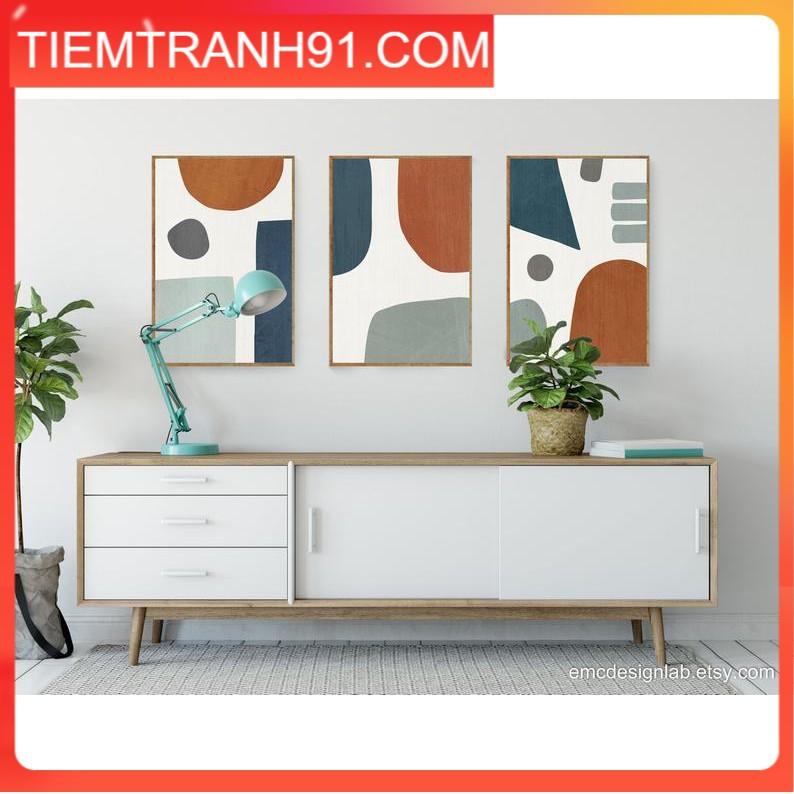 Tranh treo tường | Bộ 3 tranh Organic Shapes Print in Rust Navy Gray, Living Room Set, Kitchen Print Set