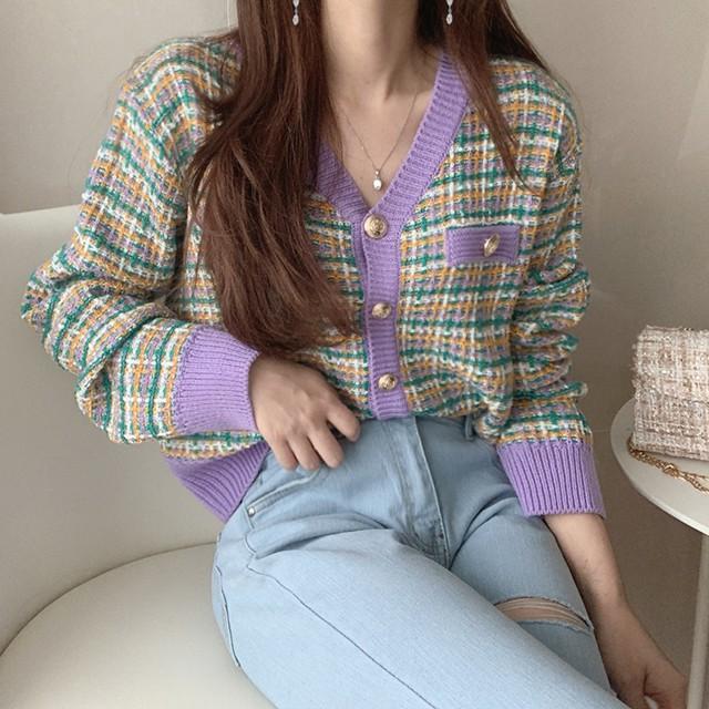 Áo khoác len Cardigan áo dệt kim nút bạc phong cách Hàn
