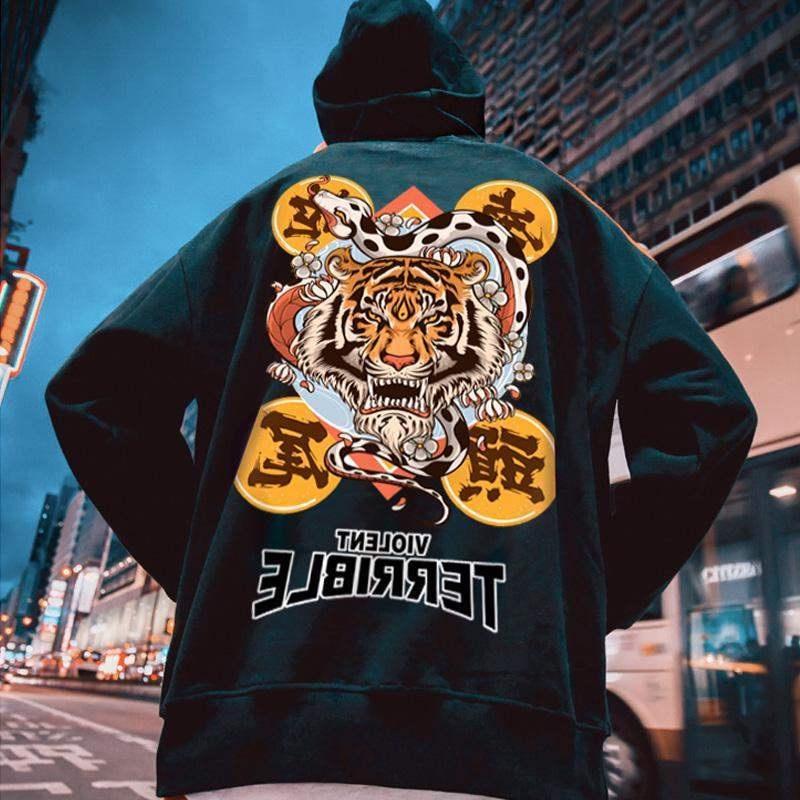 Áo Hoodie nam from rộng chất nỉ ngoại nhập in hình hổ cá tính