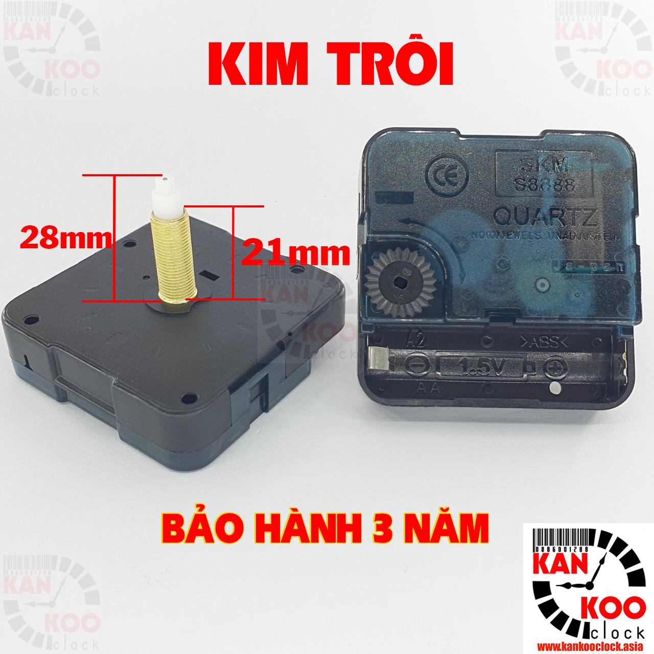 Máy đồng hồ treo tường kim trôi cốt 28mm (trục đồng dài 21mm), SKM-S8888 Japan BẢO HÀNH 3 NĂM
