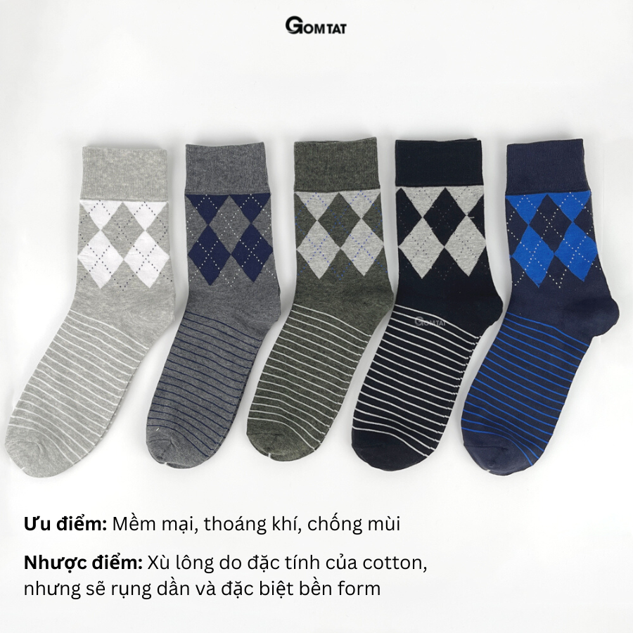 Hộp 5 đôi tất nam cổ cao công sở GOMTAT cao cấp mẫu MIX07, chất liệu cotton mềm mại, hút ẩm thoáng khí - GOM-MIX07-CB5