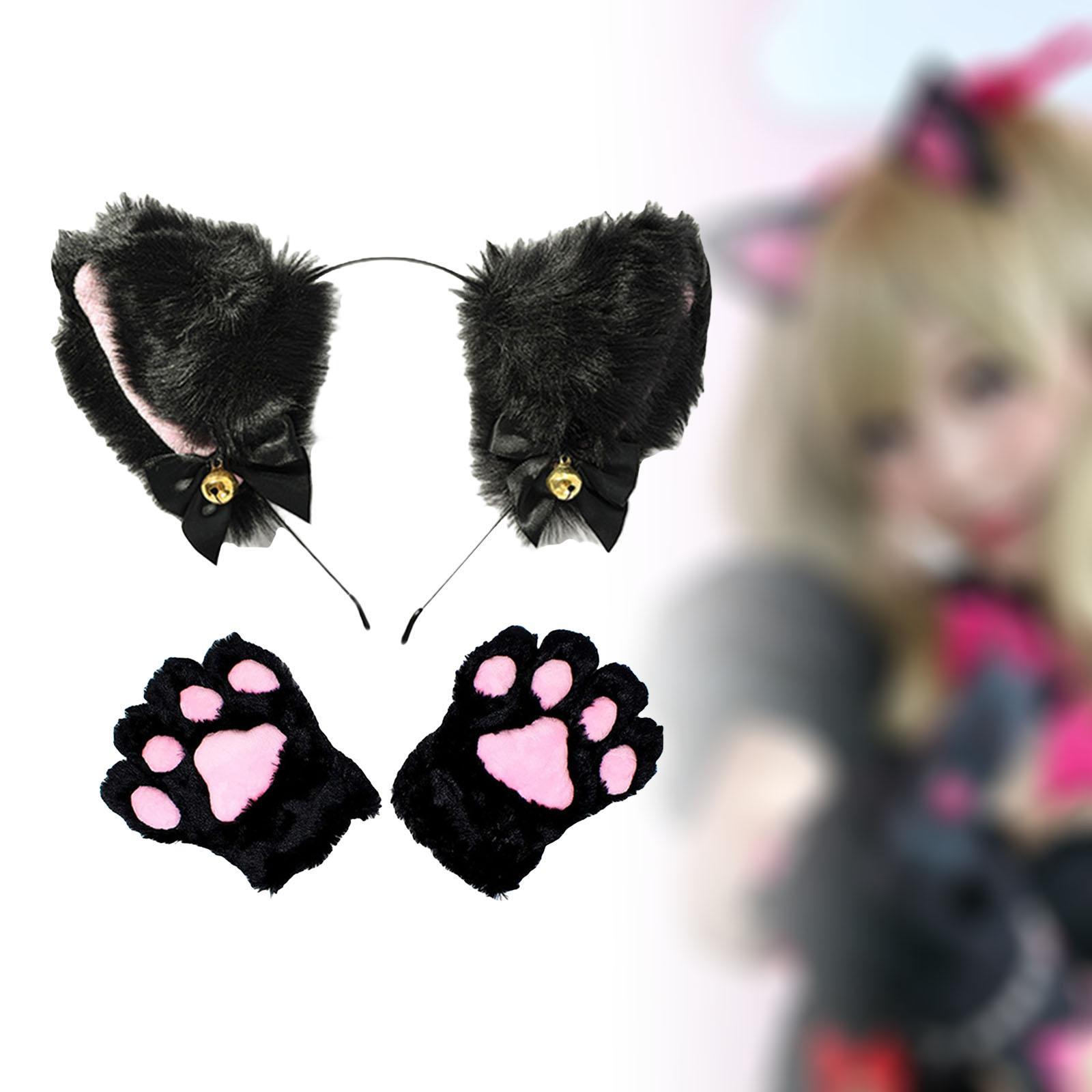 Faux Fur Cat Ears Headband and Claw  for Halloween Fancy Dress Props