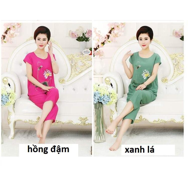 Bộ quần áo mặc nhà trung niên cho mẹ, bộ đũi hoa sen