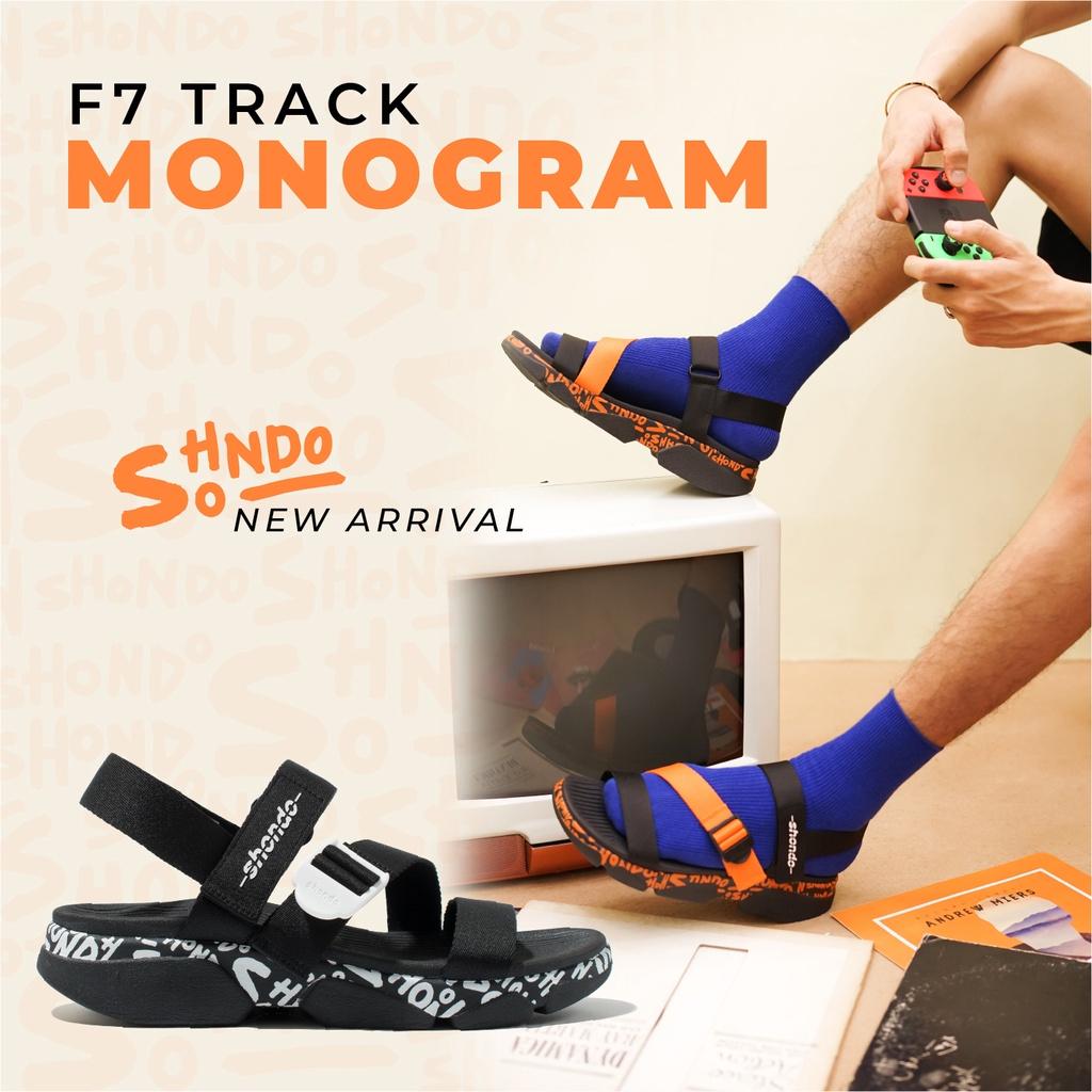 Giày Sandals Nam Nữ Unisex Shondo F7 Track Monogram vẽ tay Cam F7T1089