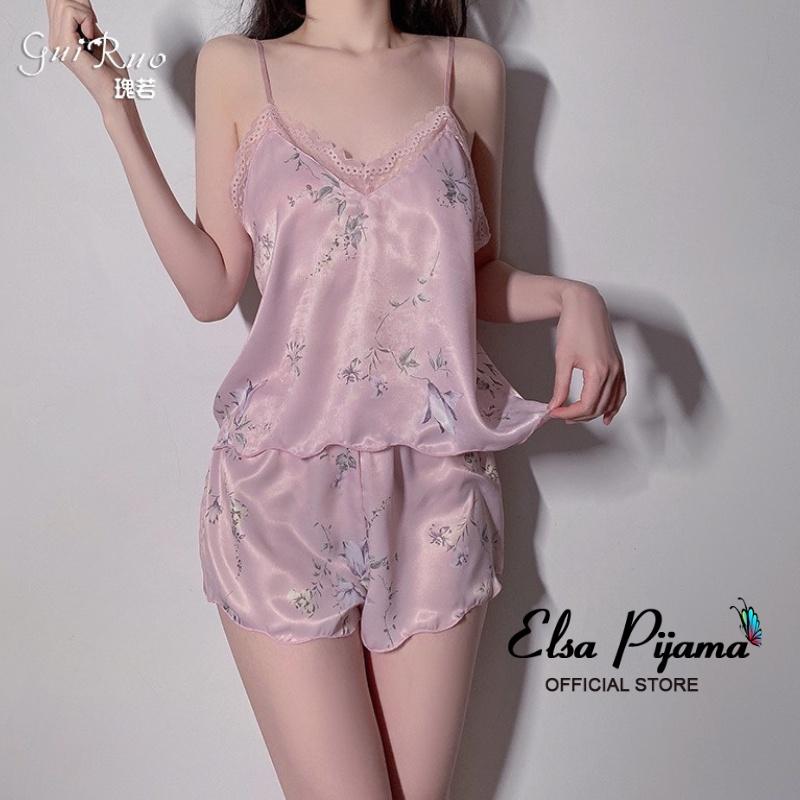 Bộ Lụa Mặc Nhà 2 Dây ️Đồ Ngủ Pijama Lụa Cao Cấp Siêu Mát Mềm Mịn - ELSA