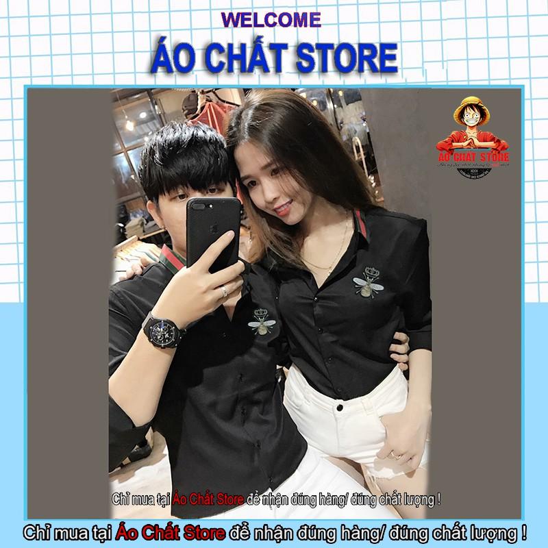 ÁO SƠ MI ĐÔI NAM NỮ ĐẸP | SƠ MI CẶP THÊU LOGO CON ONG CAO CẤP SMC61