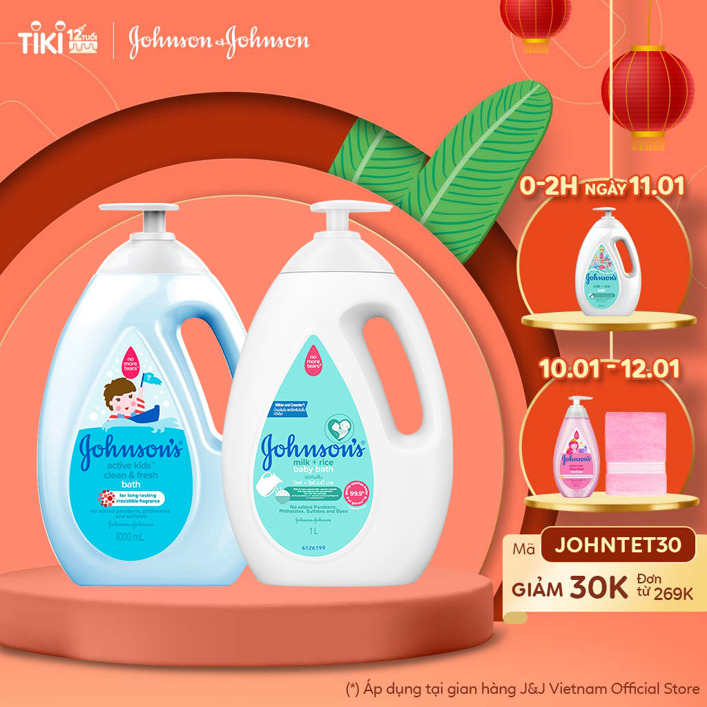 Bộ 2 Chai Sữa Tắm Johnson's Baby Cho Bé - Milk Rice & Active Fresh - Dung Tích 1000mlx2