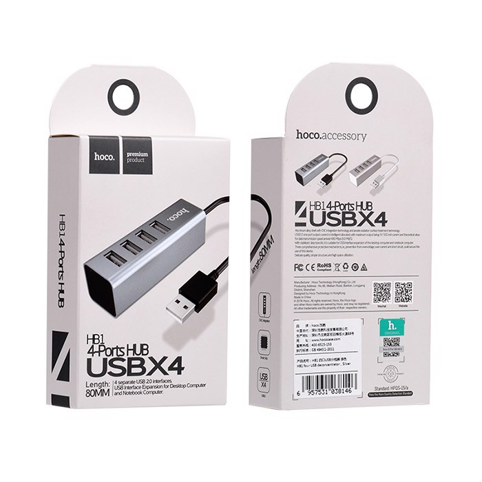 Củ Sạc Điện Thoại Hoco HB1, 4 Cổng USB - Hàng Chính Hãng + Tặng Kèm 1 Ghế Đỡ Điện Thoại Đa Năng T2