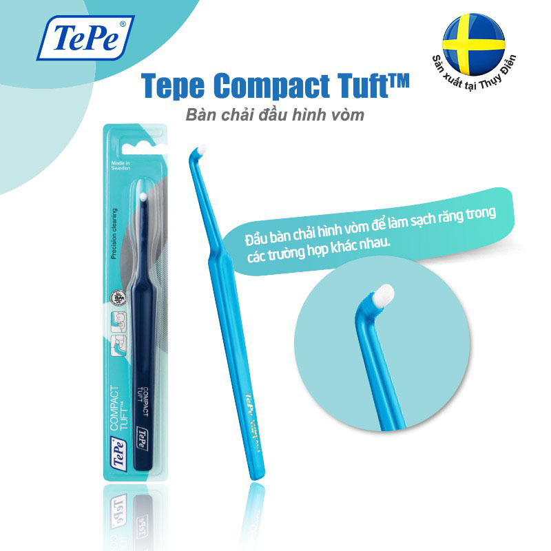 Bàn chải đánh răng đầu hình vòm cho người niềng răng, chỉnh nha, răng implant riêng lẻ Tepe Compact Tuft - Màu ngẫu nhiên