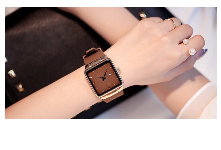 Đồng hồ thời trang nữ dây silicon mặt vuông có lịch AMT555