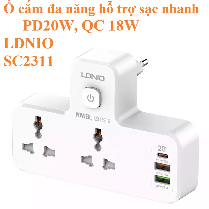 Ổ cắm đa năng 2500W hỗ trợ sạc nhanh QC18W PD20W LDNIO SC2311 _ Hàng chính hãng