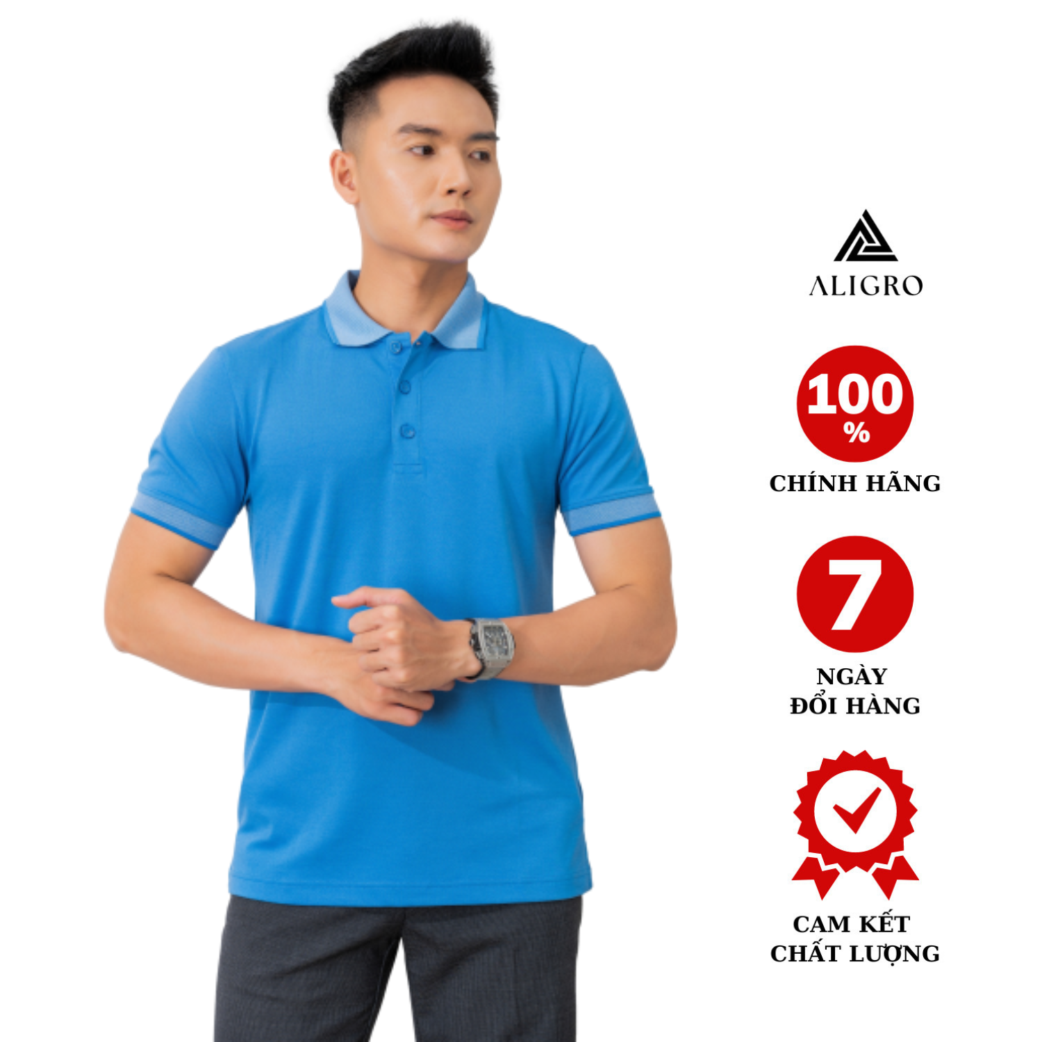Áo phông polo nam - form to cộc tay Xanh dương ALGPLO26
