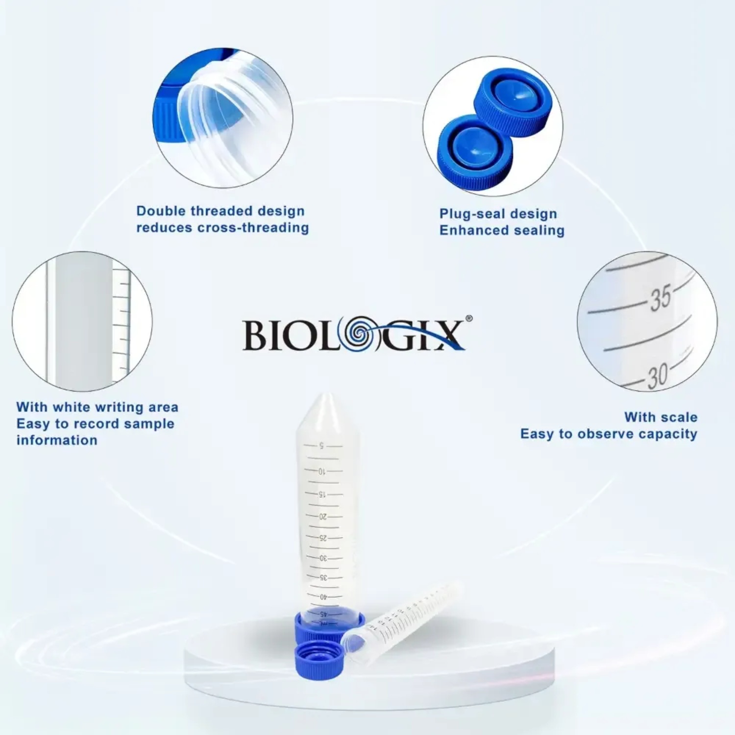 Ống ly tâm nhựa/ống Falcon 50ml-Flat Top, 25 cái/Bag, tiệt trùng (Centrifuge Tubes), Hãng Biologix- USA, hàng nhập khẩu chính hãng