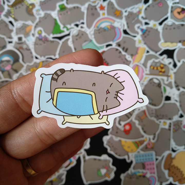 Bộ Sticker dán cao cấp chủ đề MÈO PUSHEEN - Dùng dán Xe, dán mũ bảo hiểm, dán Laptop