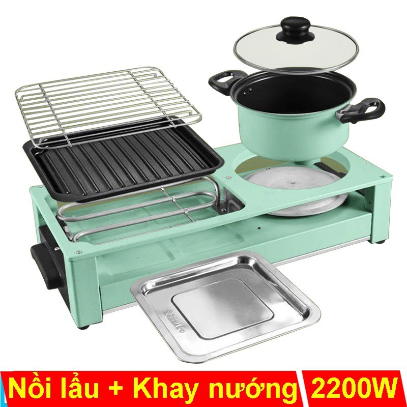 Bếp lẩu nướng đa năng 2 trong 1 chế độ điều khiển nhiệt độc lập có thể nướng như bếp than hoa