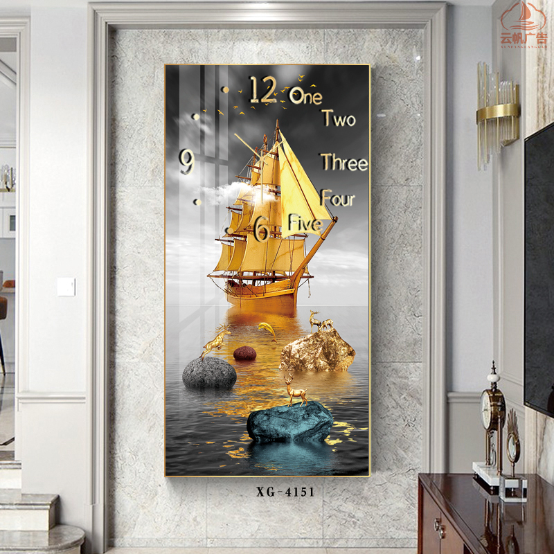 Tranh Tráng Gương Đồng Hồ Thuận Buồm Xuôi Gió Đem Tài Lộc Cho Gia Chủ