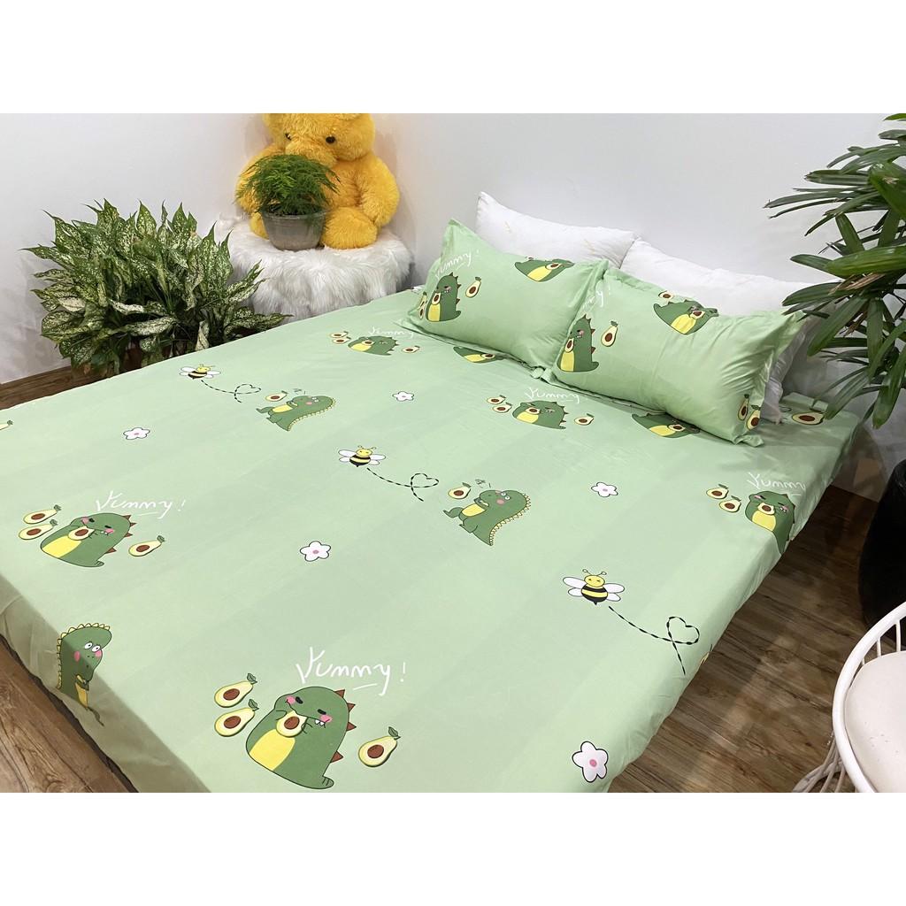 ( chăn ga mẫu hoạt hình ) Trọn Bộ Drap Chăn Ga Gối Khủng Long Xanh Lá Cho Bé Màu Siêu Yêu NT SHOP( chat chọn size)