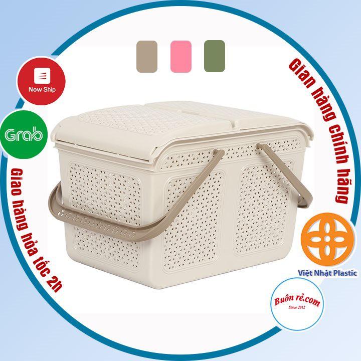 Làn nhựa đựng đồ đi sinh, giỏ đựng quần áo có nắp mây quai xách Việt Nhật cho mẹ và bé màu sắc nhã nhặn